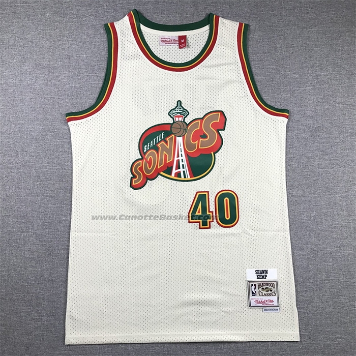 Maglia Seattle Supersonics Shawn Kemp #40 Mitchell & Ness Chainstitch Crema